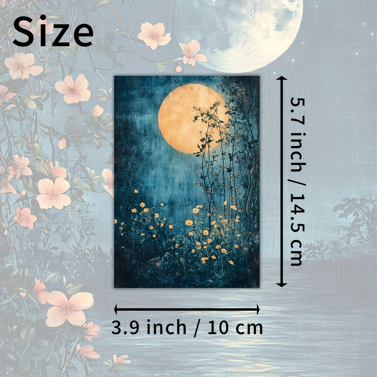 20pcs Vintage Blue Postcards, Themed with The Moon and Flowers At Night, Suitable for Scrapbooks and Handmade Crafts