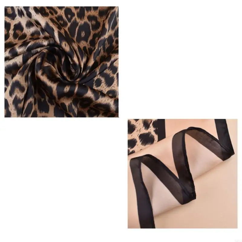 2026 New Women's Leopard Print Neck Scarf Satined Square Hair Wrapping for Travel Wear