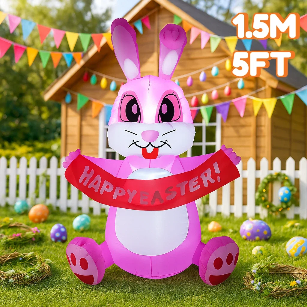 

5 футов пасхальный надувной розовый кролик тянуть баннер встроенный светодиодный светильник светящийся воздушный двор пасхальные праздничные принадлежности пасхальные надувные
