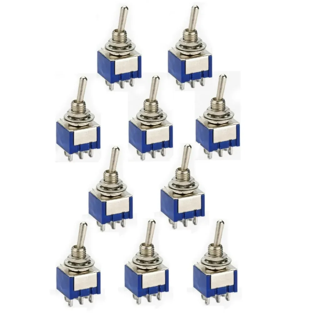 Interruptor  palanca en miniatura  5 piezas, doble Polo, doble tiro, DPDT (MTS202) ON-ON, 120VAC, 6A, 1/4 pulgadas, MTS-202  mon