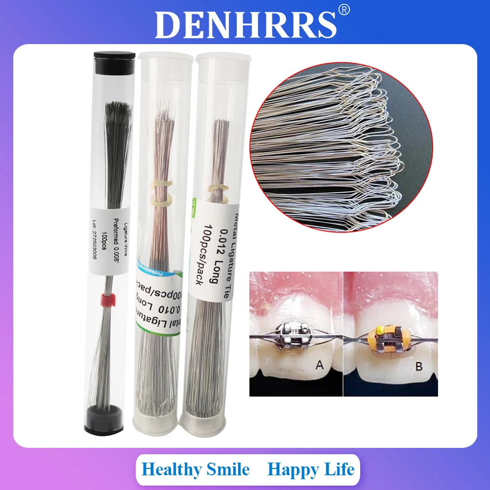 100개/튜브 치과용 스테인리스 스틸 롱 0.008/0.010/0.012 프리폼 결찰용 끈 치과용품