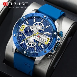 BORUSE Business Quartz Blue Watch for Men Luxury Wristwatches Chronograph Waterproof Casual Clock Montre Homme