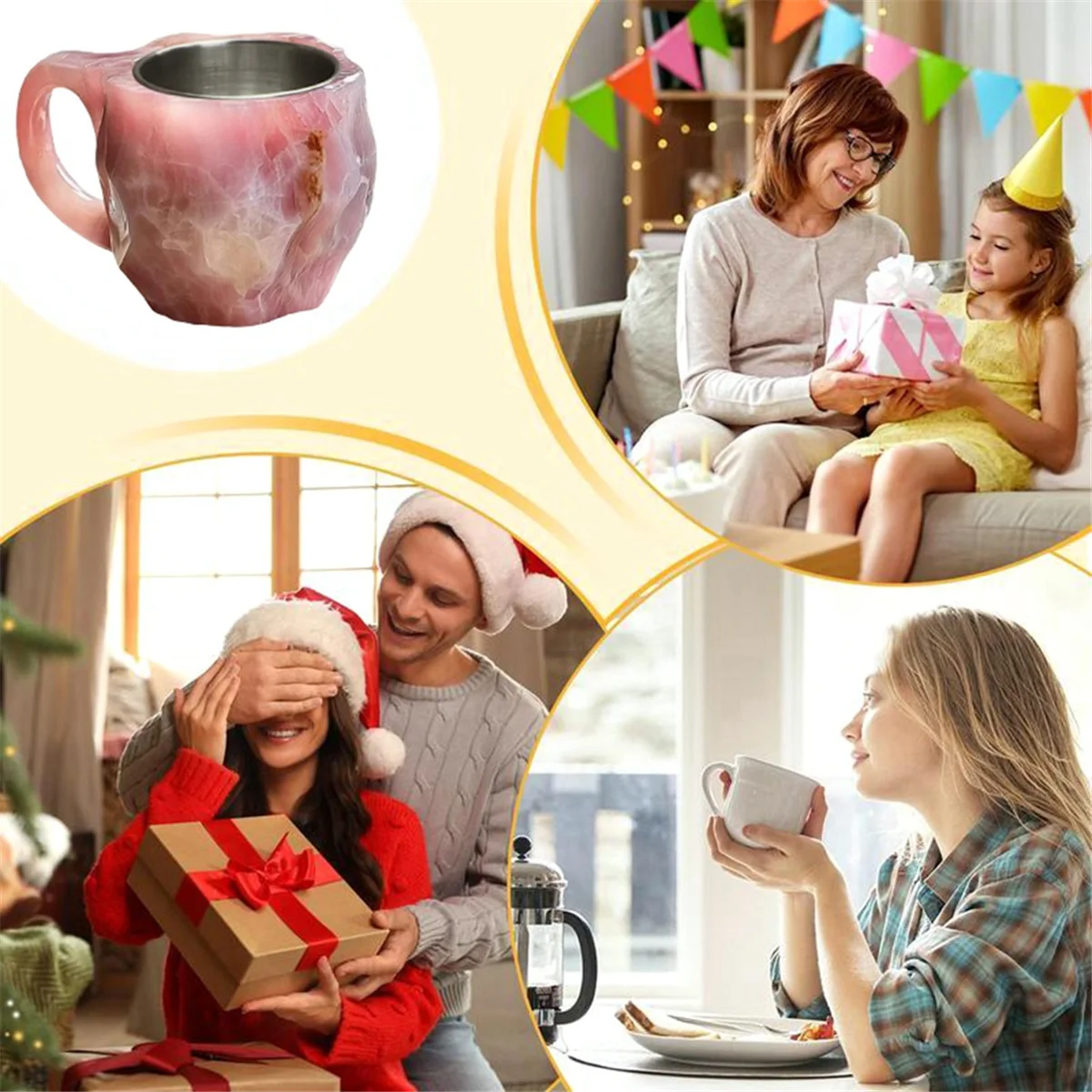 T48C_우아한 모조 미네랄 크리스탈 커피 머그잔, 화려한 크리스탈 머그잔