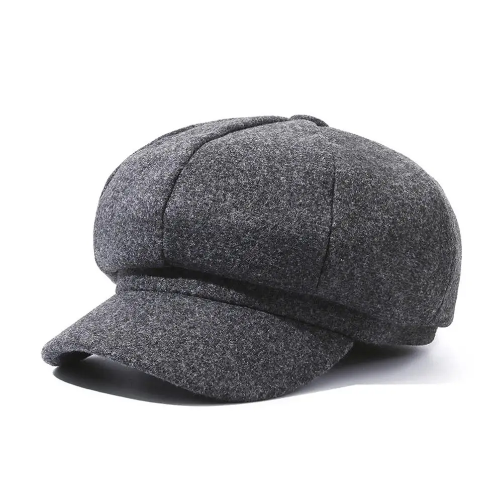 Autumn Winter Newsboy Caps Men Women Warm Woolen Solid Octagonal Hat For Male Detective Hats Retro Beanies Flat Caps chapeau