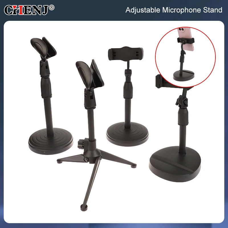 Adjustable Microphone Stand Desktop Tripod Mini Portable Mic Stand Holder Mic Clip Holder Bracket Lightweight For Live