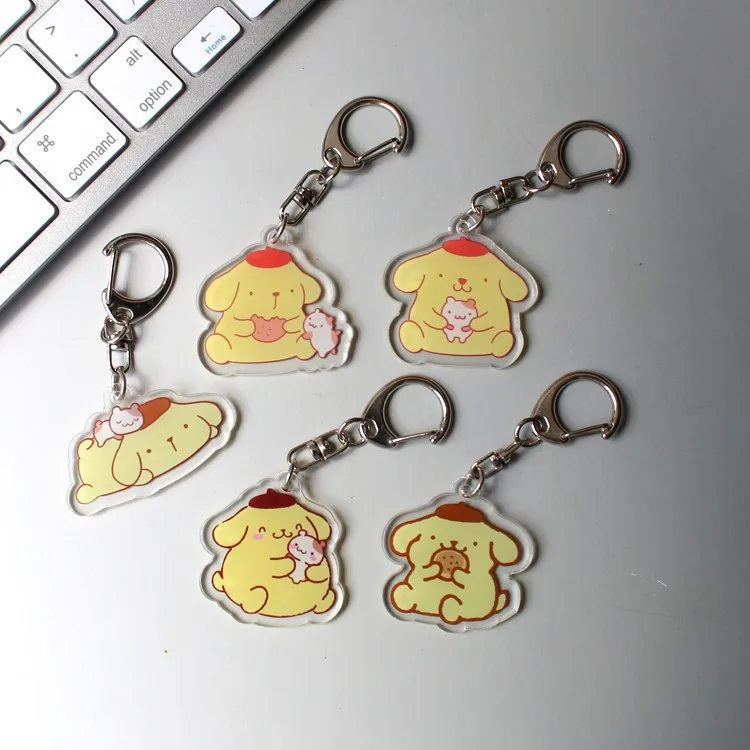 Pompompurin 귀여운 Q 버전 만화 주변기기 양면 투명 아크릴 키 체인 액세서리 참 친구 소녀 선물
