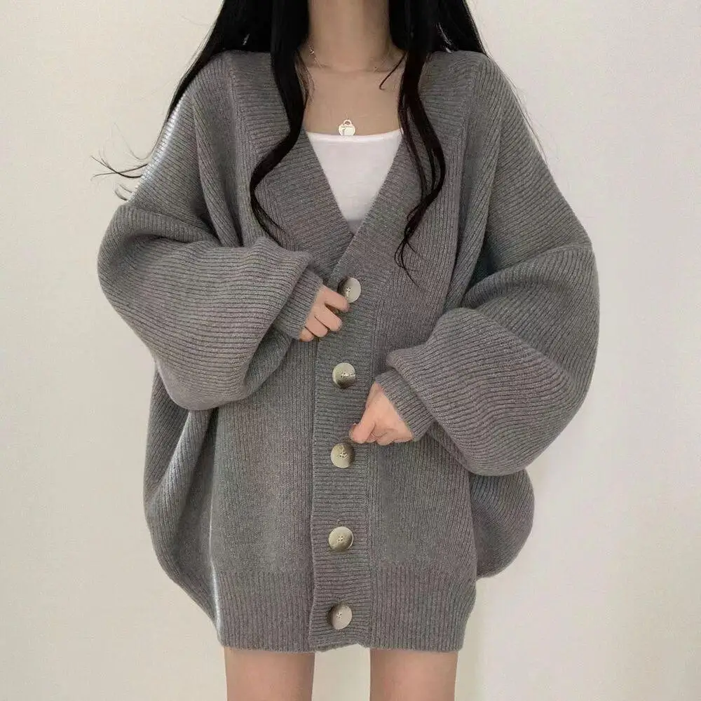 

Women's Thiened Sweater Jaet Cardigan Long Sve Lantern Sve Mid-Length Pure Color Polyester Spring Season Open Cardigan