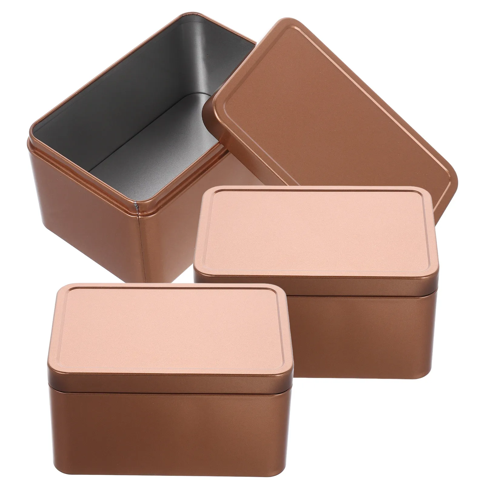 Tinplate Storage Boxes 3 Piece Rose Gold Rectangular Metal Tins for Cards Candy Cookies and Treats