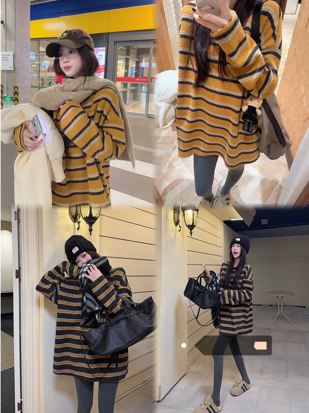 

Женский длинный вязаный свитер в цветную полоску, модный зимний топ свободного кроя, удобный, средней мягкости, для повседневной носки