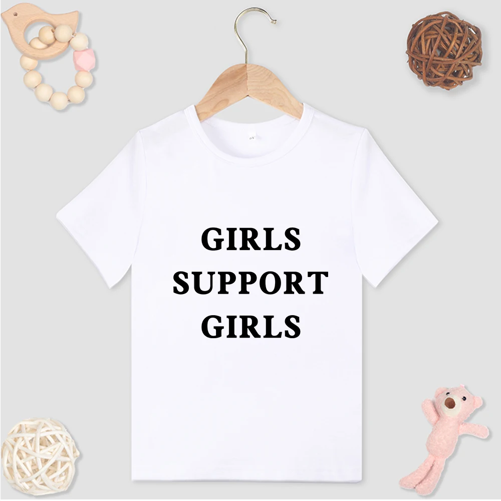 Girls Support Girls Letters Print White Kids T-Shirts All-match Exquisite Child T Shirt Short Sleeve Minimalist Hot Sell Top Tee