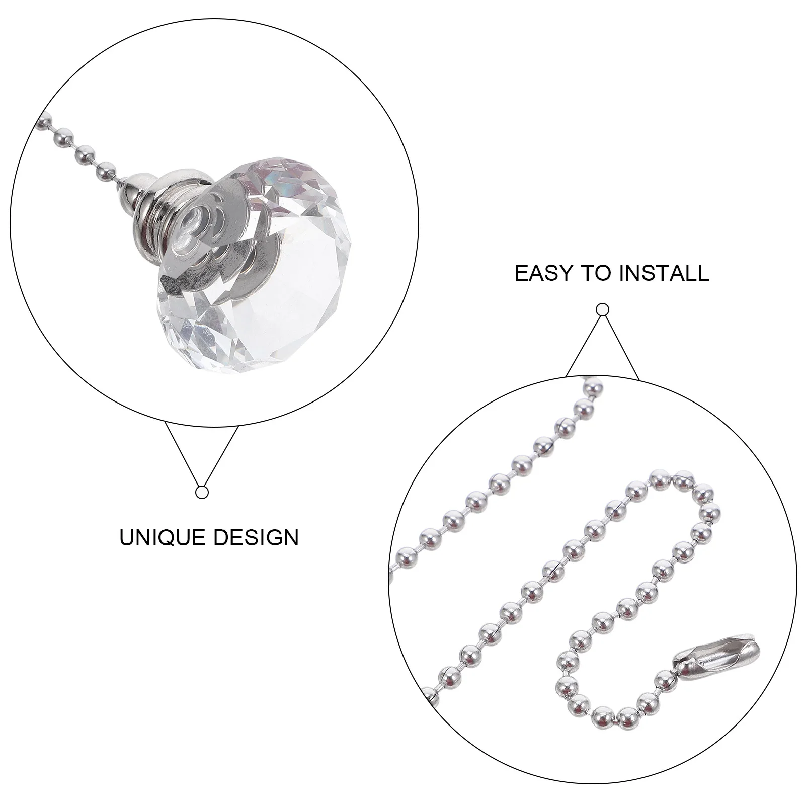 2 Buah Rantai Tarik Kipas Angin Plafon Kristal Dekoratif, Perpanjangan untuk Lampu dan Kipas Angin, Rantai Tarik untuk Kipas Angin Plafon