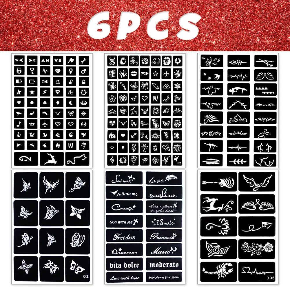 Tatuaje temporal con purpurina con plantillas, 30 colores brillantes, adultos, niños, artes corporales, Kit de maquillaj