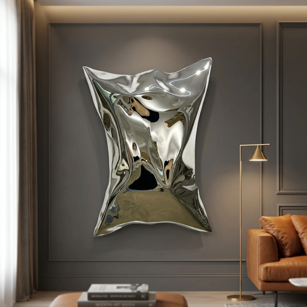 Luxury 3D Abstract Metal Wall Art Mirror Polished Stainless Steel Wall Decor Creative Metal Art Handicraft for Indoor Decor