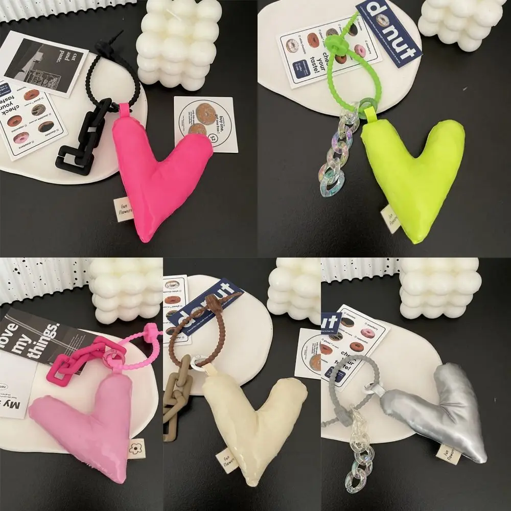 Women's Smooth Key Lanyard Soft Love Heart Keychain Colour Cotton Filled Bag Accessories Bag