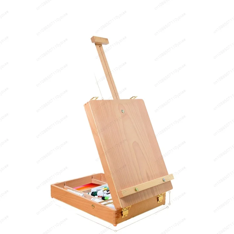 Wooden Sketch Easel Painting Box Portable Desktop Children's Easel Painting Box Desktop Rounded Corner Oil Painting Box