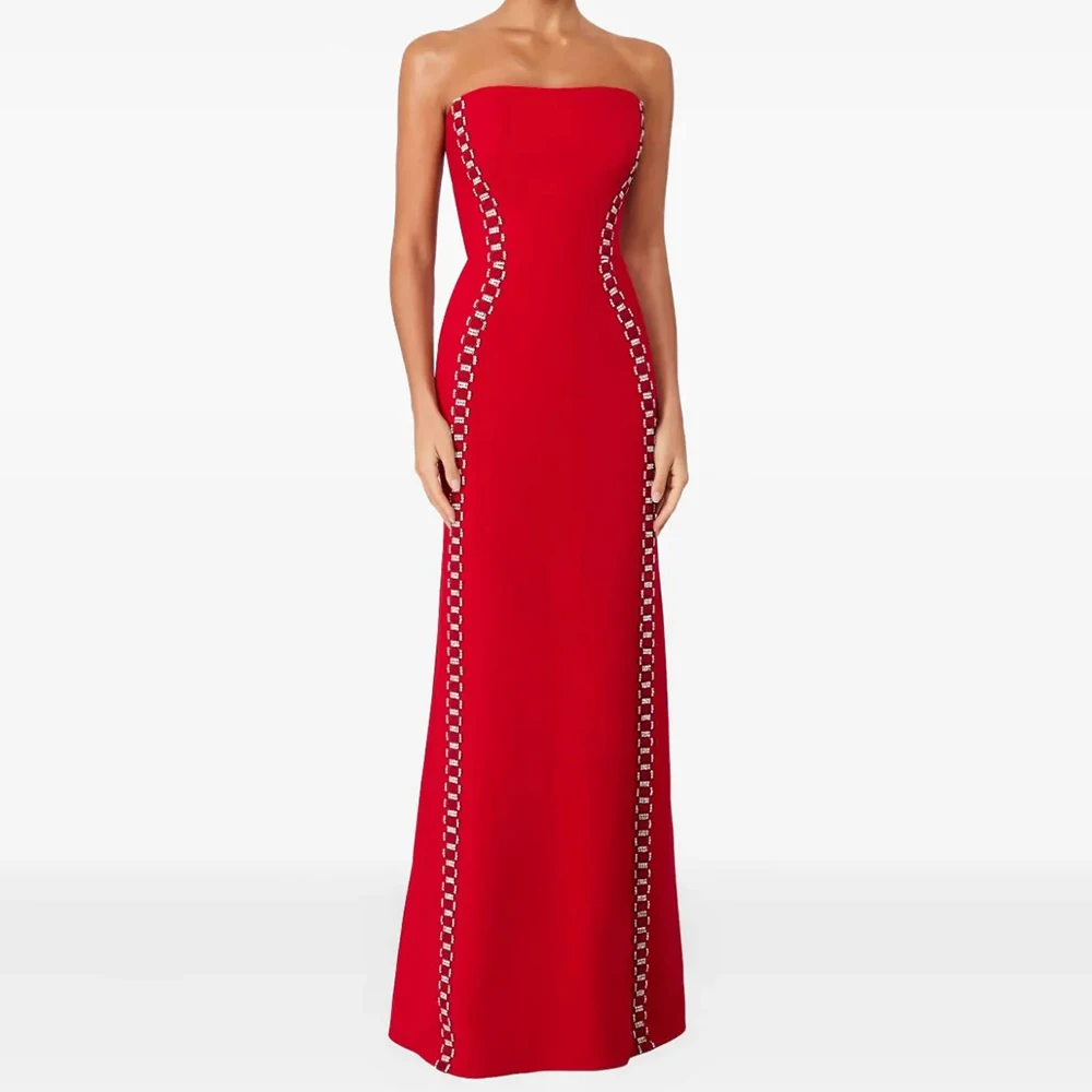 

A-line Women's Evening Dresses Floor-length Strapless Sleeveless Prom Gown Fashion Crystal Draped Backless Customized Gowns