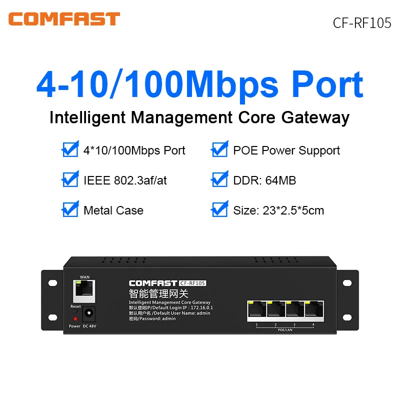 

Строка шлюза 100M Smart Core с блоком питания POE + управление переменным током + режим маршрутизатора 650 МГц, маршрутизация ЦП шлюза