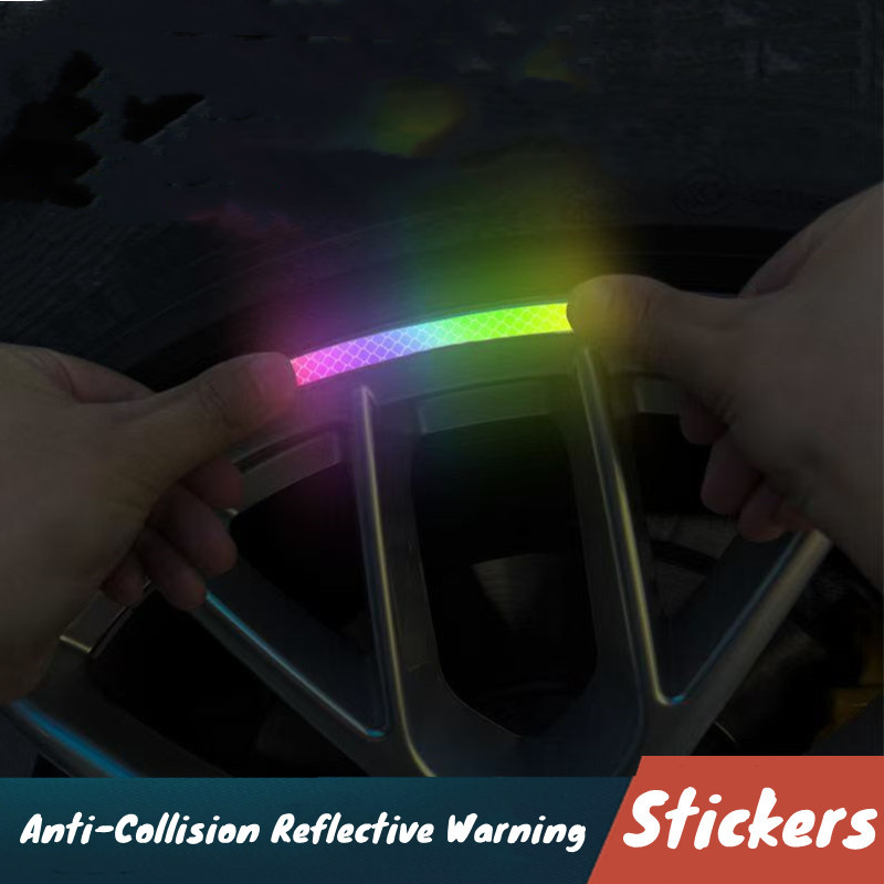 Anti-Collision Reflective Warning Stickers For Car Motorcycle, Bicycle Wheels, Seven-Color Laser Car Decoration Accessories 
