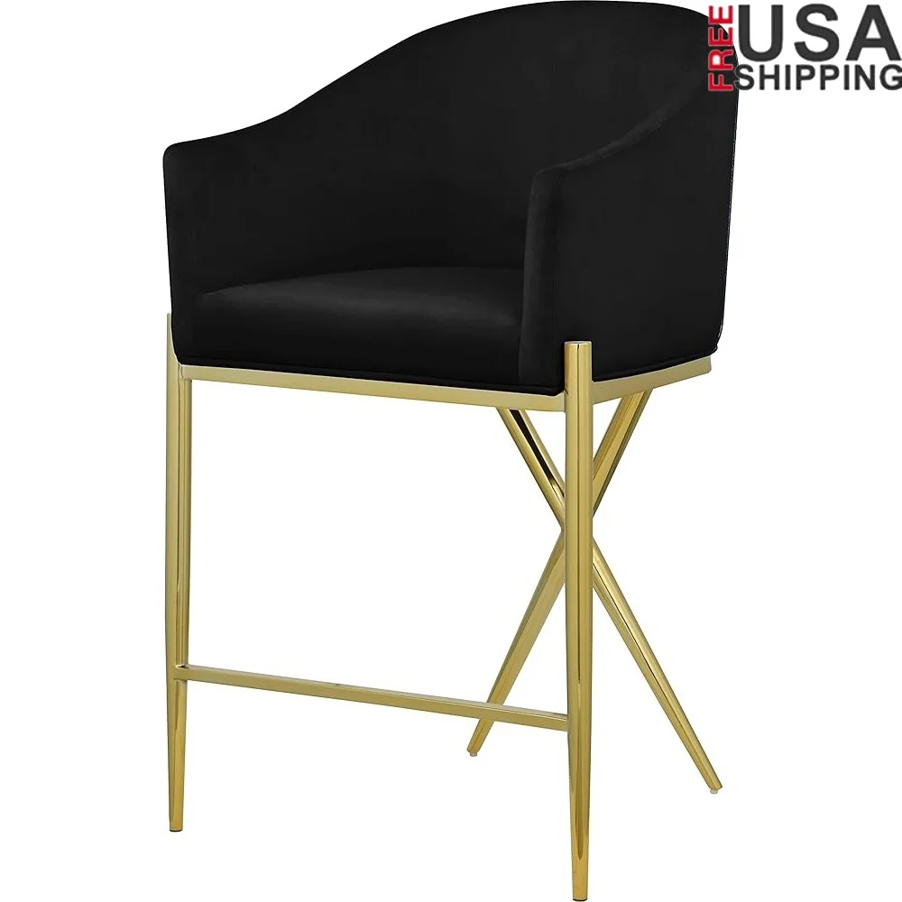 

Табурет с бархатной обивкой, золотые металлические ножки, современный дизайн, насыщенный черный бархат, прочная и элегантная обеденная мебель