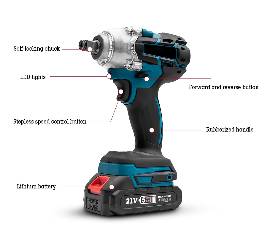 Hot Sale 21V Cordless Impact Wrench Kit Battery Operated Electrical Power Tools Pneumatic Torque Ratchet Wrench