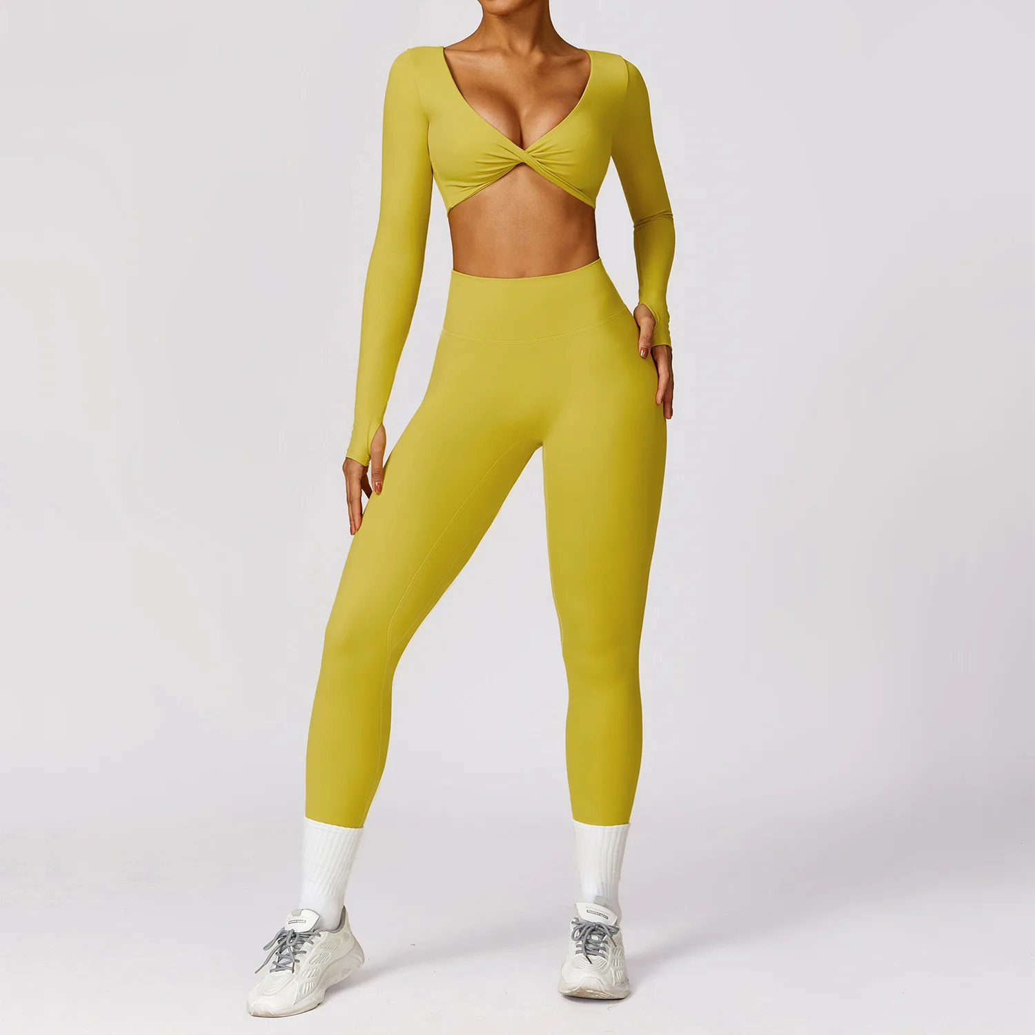 Women Yoga Set 2PCS Workout Tracksuit Sportswear Gym Clothing Fitness Long Sleeve Crop Top High Waist Leggings Sports Suits