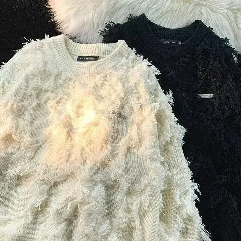Fashion Vintage Tassel Fringe Couple Paragraph Sweater Fall And Winter Harajuku Men's And Women's Knitwear Top Clothing Y2k