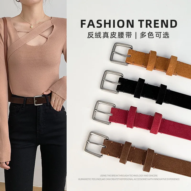 

Swede Leather Waist Belts for Women Luxury Designer Genuine Cow Leather Plain Color Casual Belts Corset Vintage Ceinture Femme