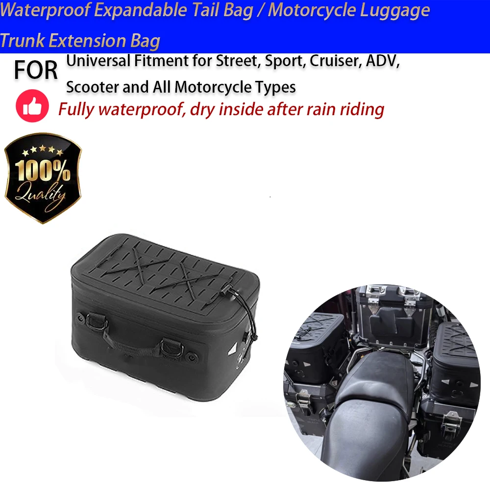 For Motorcycle 30-65L Waterproof Tail Bag Quick Release Expandable Touring Trunk Extension No-Drill Accesorios Moto