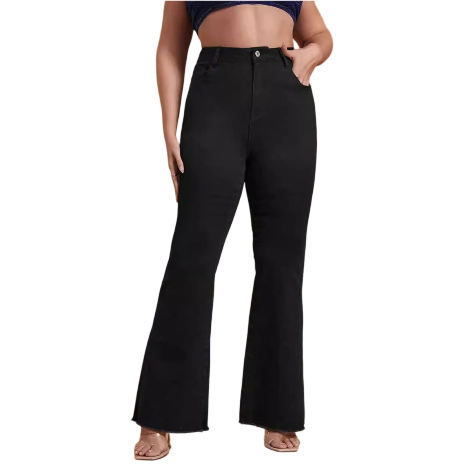 

Women Jeans Straight Pants Fit Bell-Bottoms Pants Fashion Cotton Casual Elastic Hiking Outdoor Pants Streetwear Flared Trousers