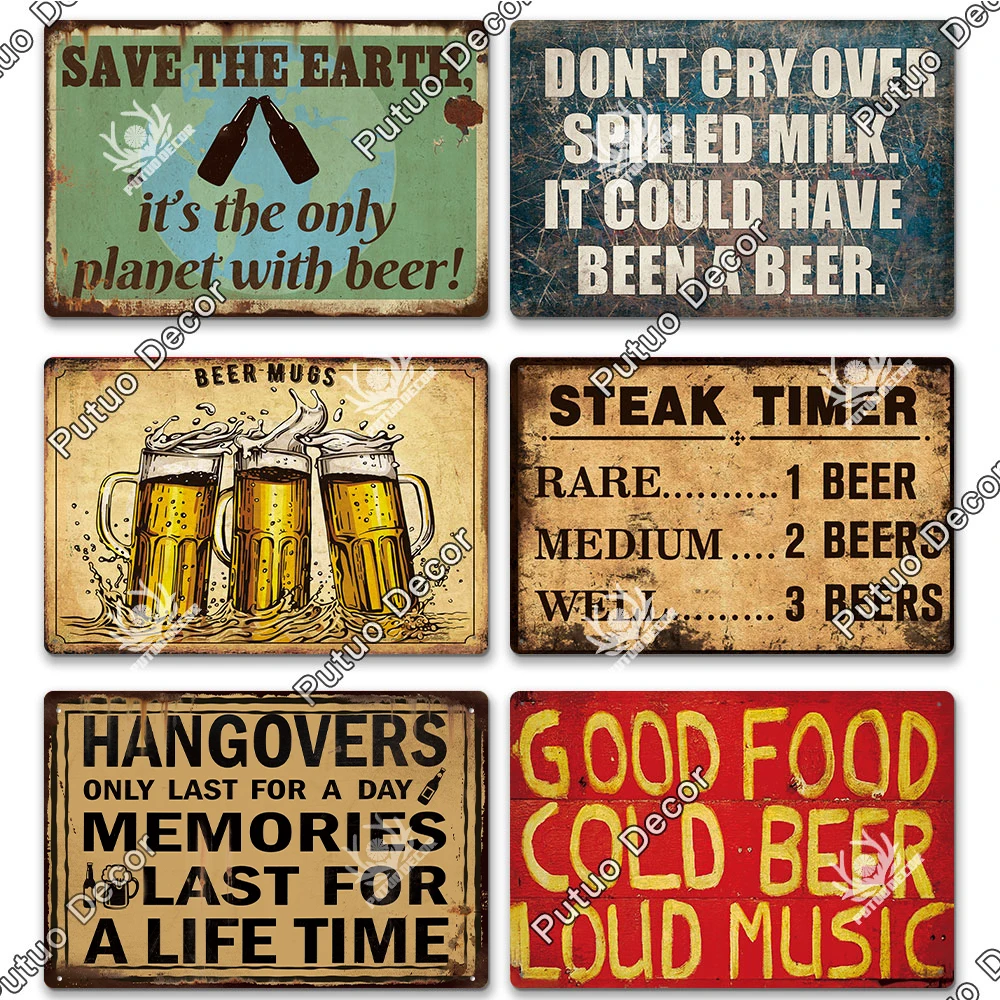 Putuo Decor Funny Beer Tin Sign Plaque Metal Plate Vintage Iron Poster Wall Art Painting for Pub Club Man Cave Bar Decoration