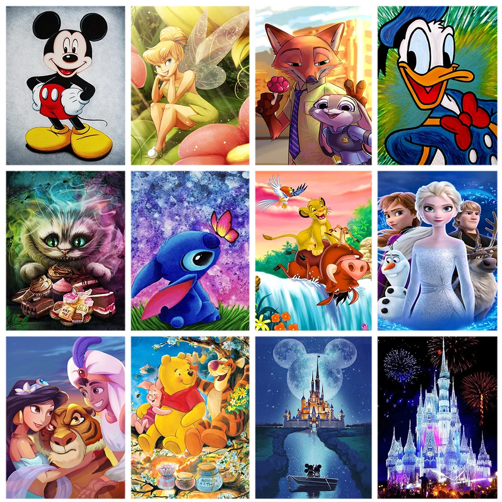 

Disney Princess 5D DIY Diamond Painting Cartoon Mickey Mouse Castle Mosaic Rhinestones Art The Lion King Home Room Decor Gift