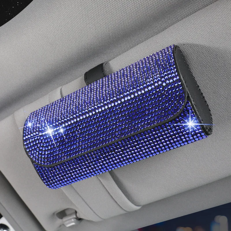 Bling Rhinestone รถแว่นตาแว่นตากันแดดกล่องเก็บคริสตัล Auto อุปกรณ์ตกแต่งภายใน Sun Visor Organizer แว่นตา B1