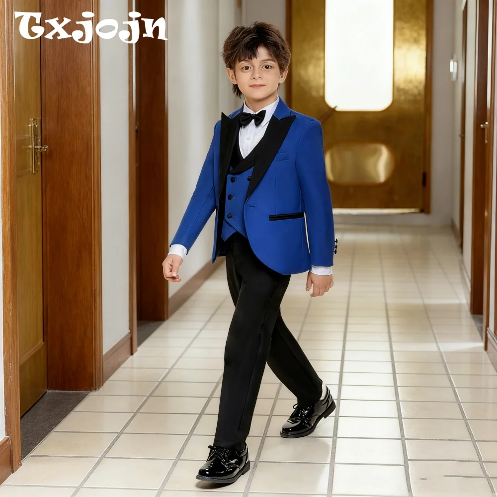 

2026 New Royal Blue Suit Set 4 Pieces For Kids Smart Elegant Boys Slim Fit Suits Wedding Birthday Party Wear Plus Size 3-14T