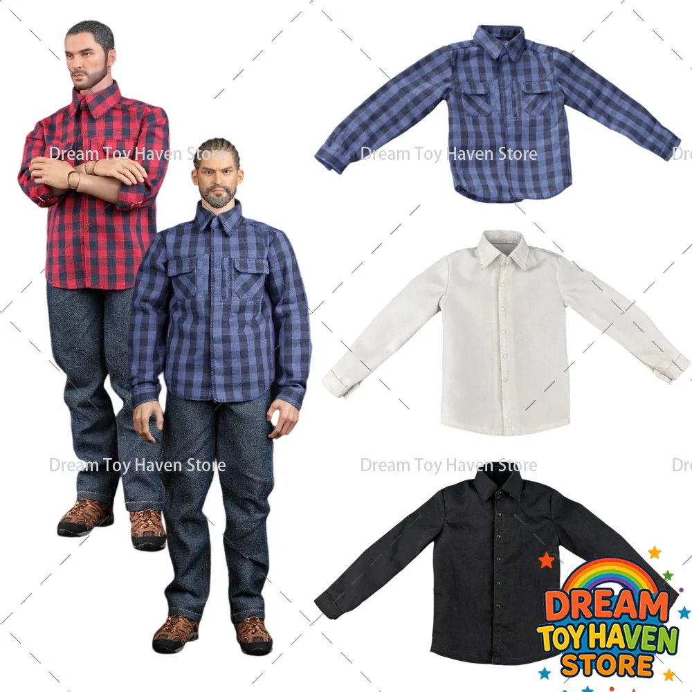 

AFS 1/6 Men's Long Sleeved Shirt Classic Checkered Top Blouse Accessory Fit 12Inch Action Figure Soldier Dolls