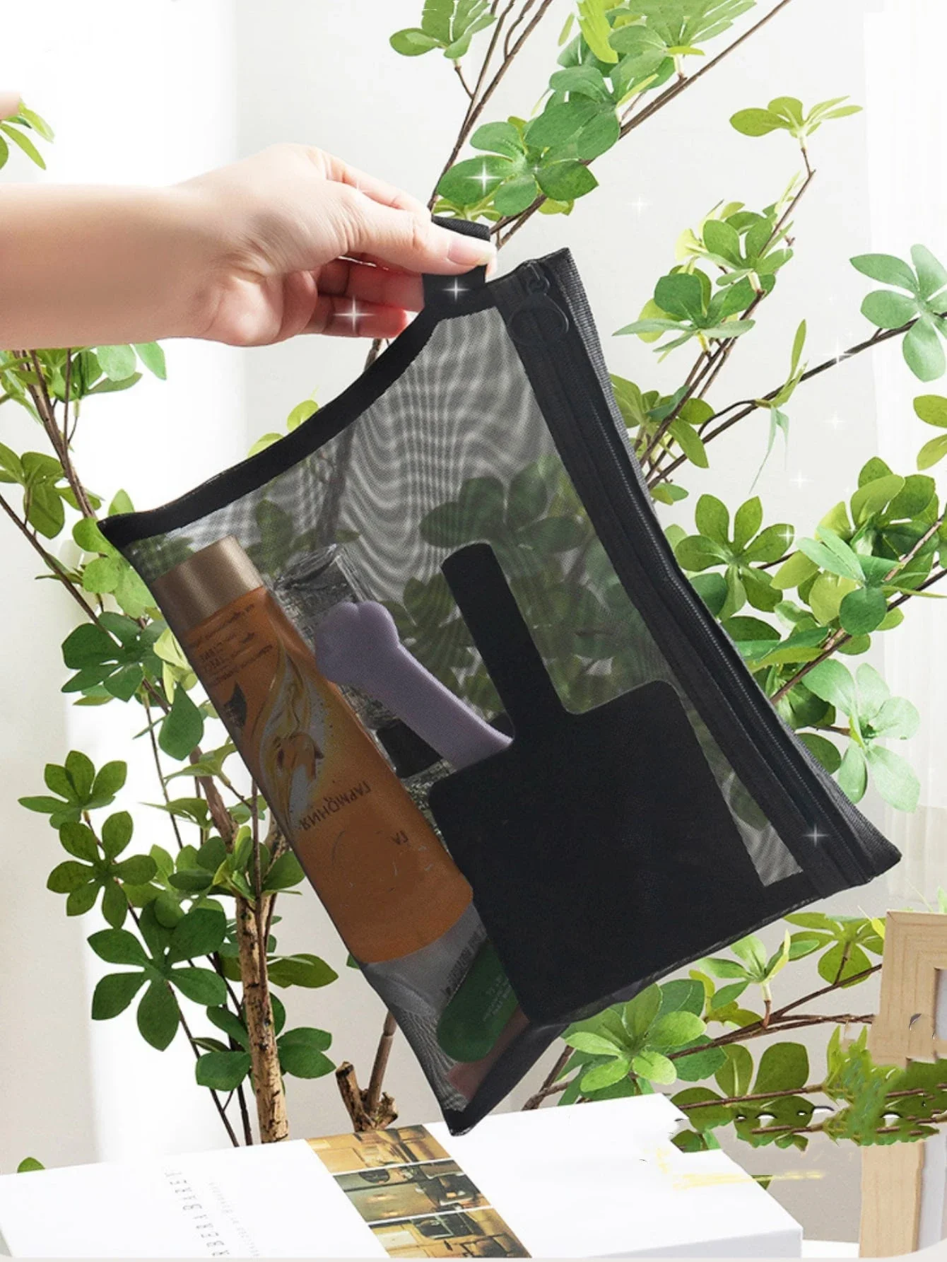 1pc Transparent Mesh Cosmetic  Bag, Portable And Simple Toiletry Bag For Travel