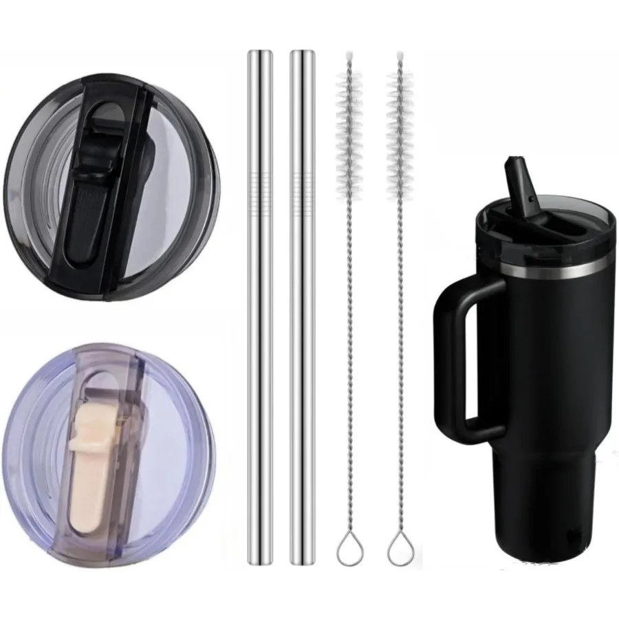 

Откидная соломенная крышка на 40 унций для замены герметичных крышек для стакана ProTour на 40 унций с заменой металлической соломинки и очистителем