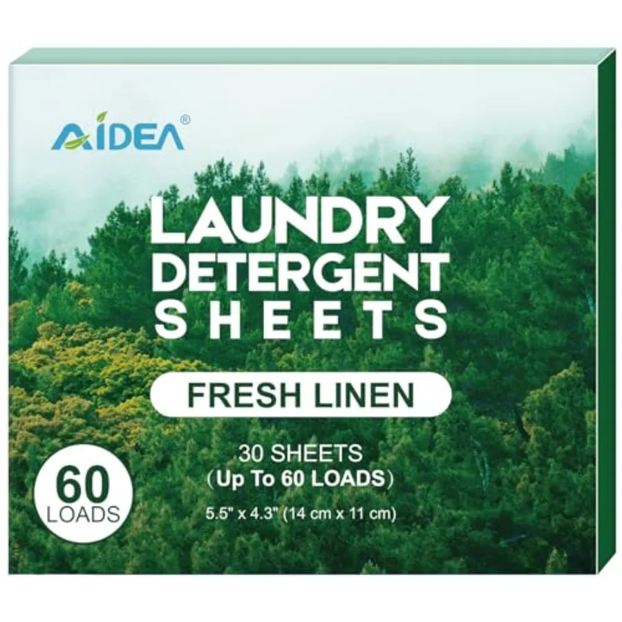 Laundry Detergent Sheets, Fresh Linen Scent- 60 Loads 30 Sheets, Eco-Friendly Laundry Detergent, No Plastic Jug, Lightweight, E