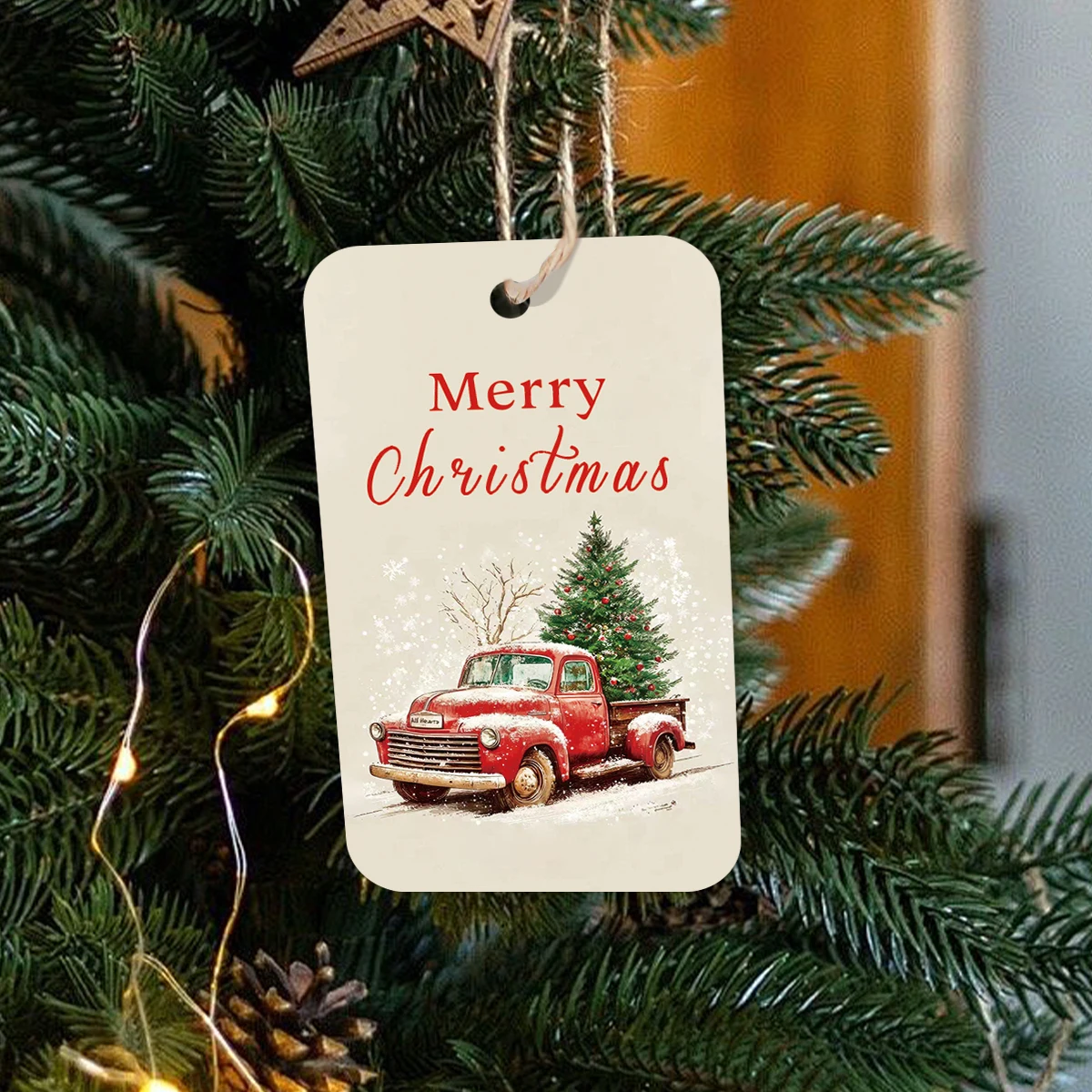 50 Stück Vintage-Rote LKW-Weihnachtsgeschenkanhänger, hängende Dekoration für Baum, präsentieren Topper, Weihnachtsparty-Geschenke, Zubehör für kleine Unternehmen ​ – Detail 2