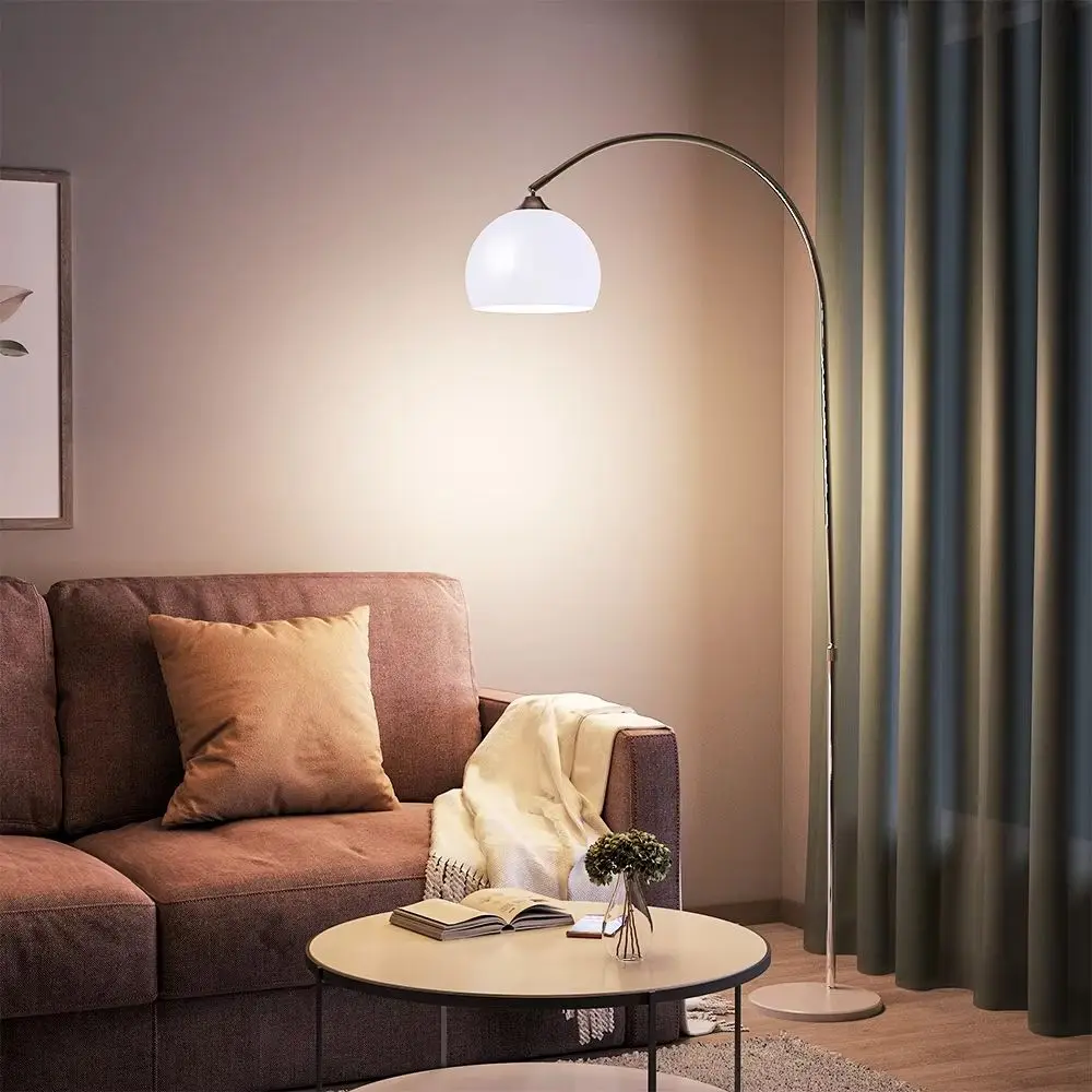 Arched Floor Lamp Tall Curved Design with Marble Base White Lampshade，130 to 180CM