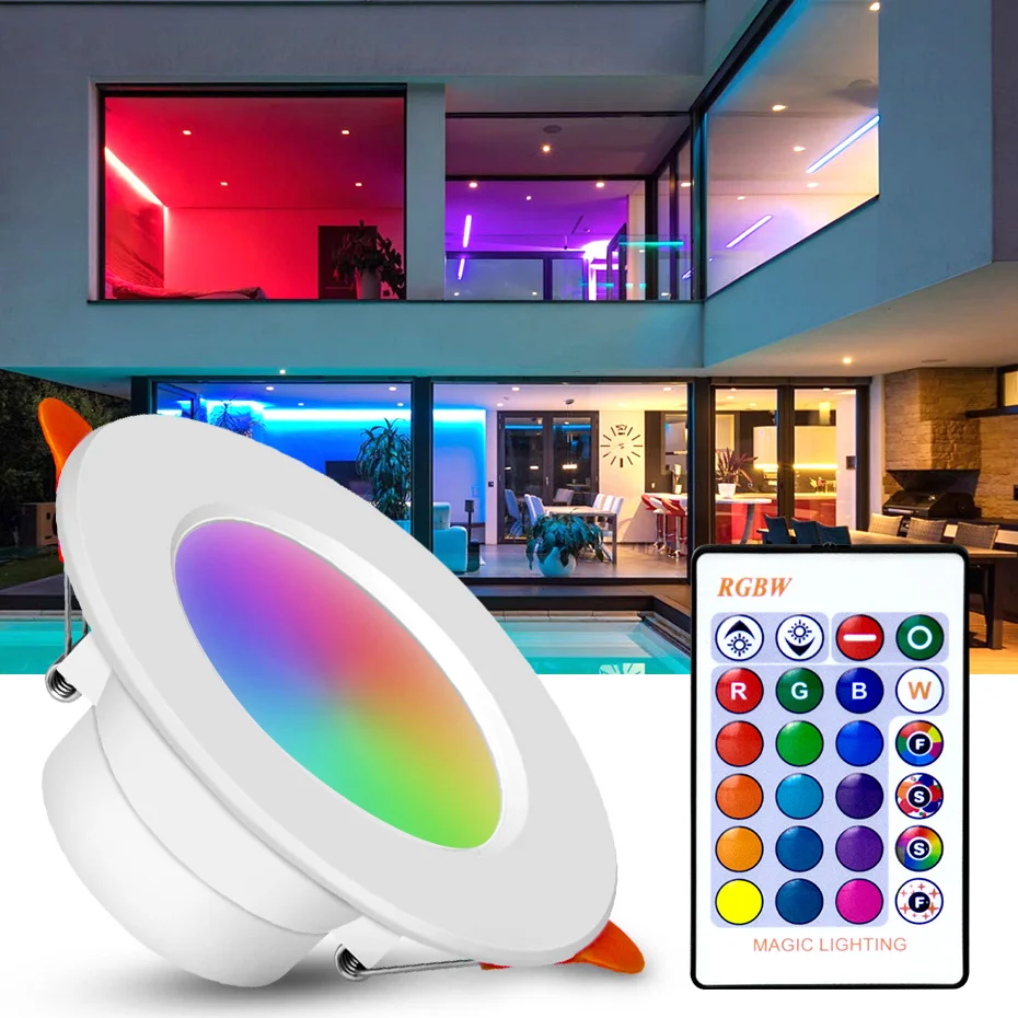 

RGB LED Downlight 10W 15W 16 Colors Led Ceiling Spot Lamp 110V 220V Dimmable Recessed Down Light For Indoor Lighting Decoration