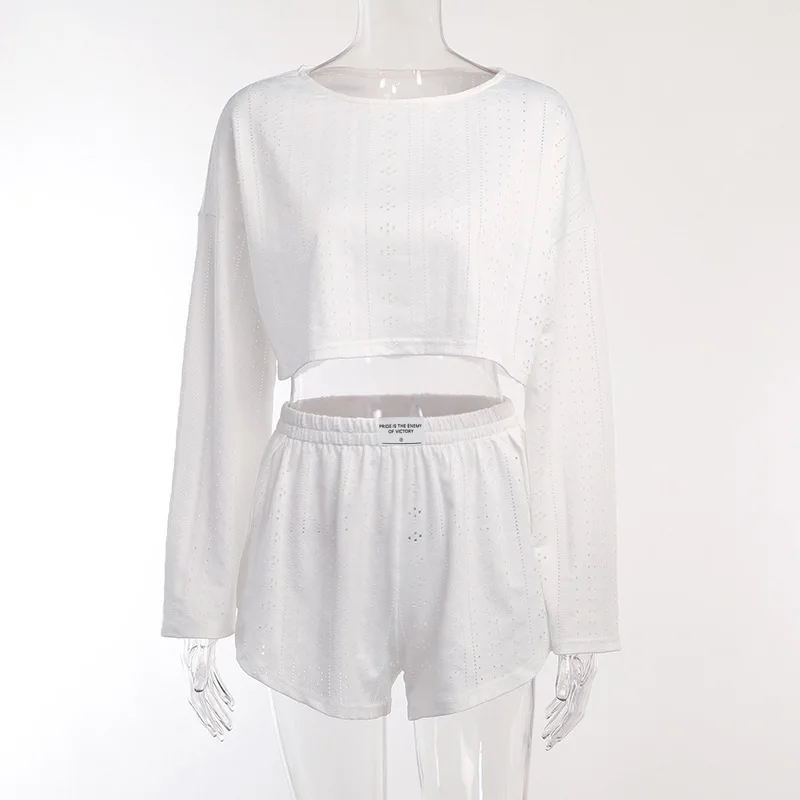 Frauen Pyjamas Set Nachtwäsche Frühling Langarm Tops Mit Shorts Hause Kleidung 2-teilige Sets Pyjama Femme Loungewear Pijama Mujer – Detail 7