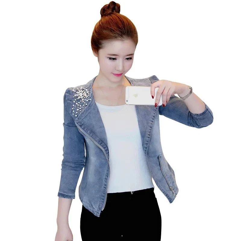 2024 Spring Autumn Fashion Blazer Denim Jacket Women's Small Suit Short Cowboy Coat New Korean Versatile Denim Ladies Top 3XL