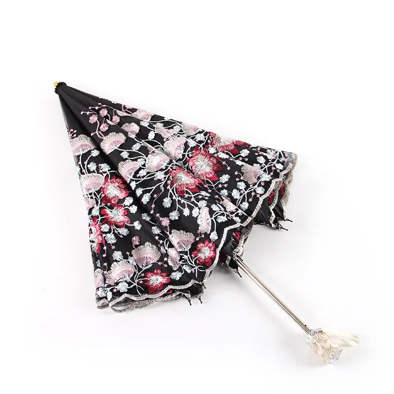 Embroidered Double Layer Lace Umbrella 2602 Two Fold Black Glue Anti UV Sun Block Parasol Palace Style Gift Umbrella