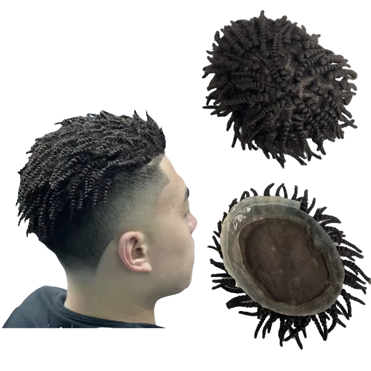 

6 inches Indian Virgin Human Hairpieces #1b Black Color Afro Braids 8x10 AUS Lace with PU Toupee for Men