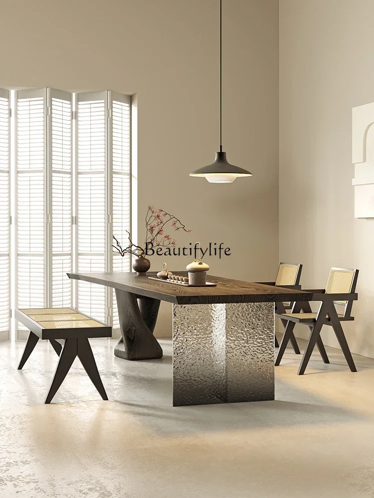 56lLiving Room Tea Table Ash Wood Large Board Gradient Corrugated Acrylic Solid Wood Silent Tea Making Table