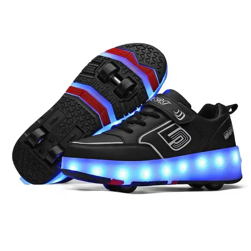 Flashing Roller Skate Shoes Child  4 Wheels Shoes With Led Deformation Parkour Runaway Boys Girls Sneakers Outdoor Skating Gift