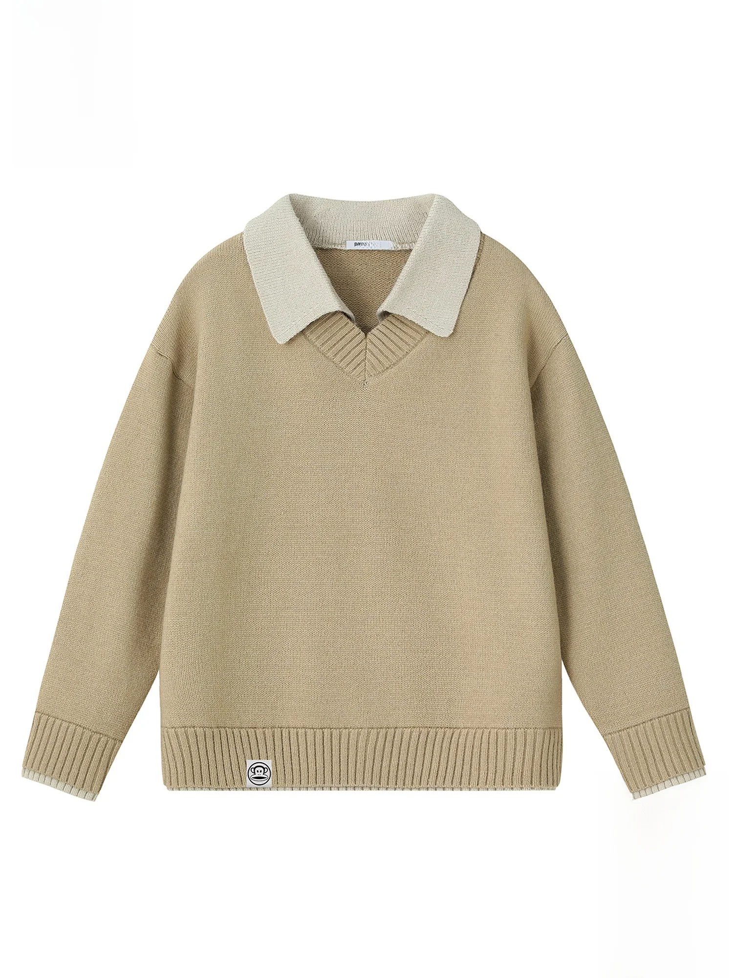 

PaulFrank Large-Mouth Monkey Men's Sweater Autumn Winter Loose Casual Warm Knitted Sea Gull Collar Fake Two-Piece Casual Sle