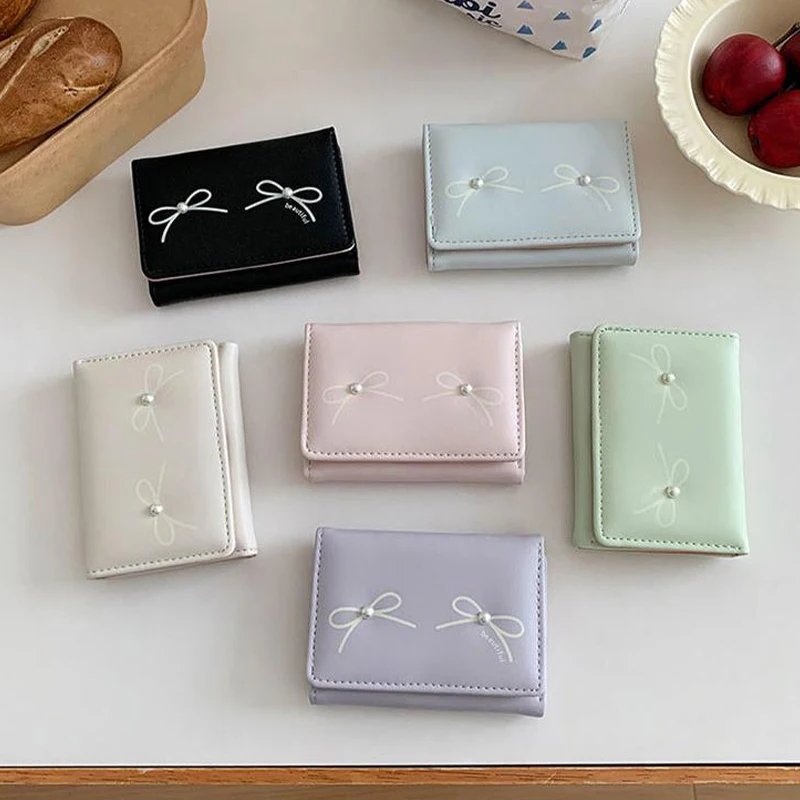 Fashionable And Versatile Bow Tie Women S Outdoor Wallet Cute Pearl Coin Purse