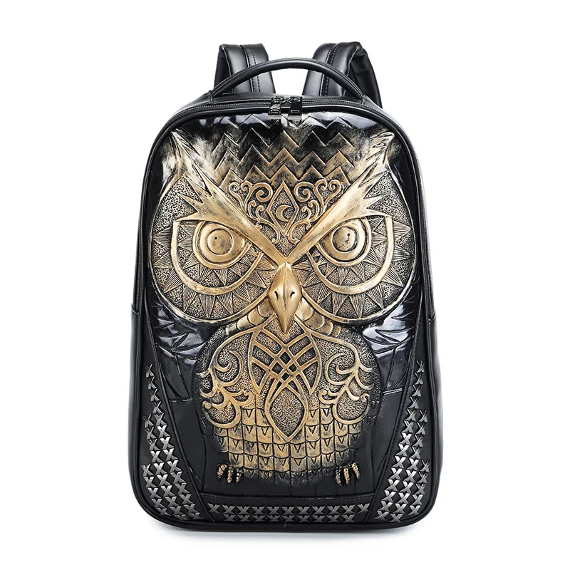 New Fashion 3D Embossed Owl Backpack Bags for Women Travel Bag Men Rivet Bag Personality Waterproof Lady Cool School Bags