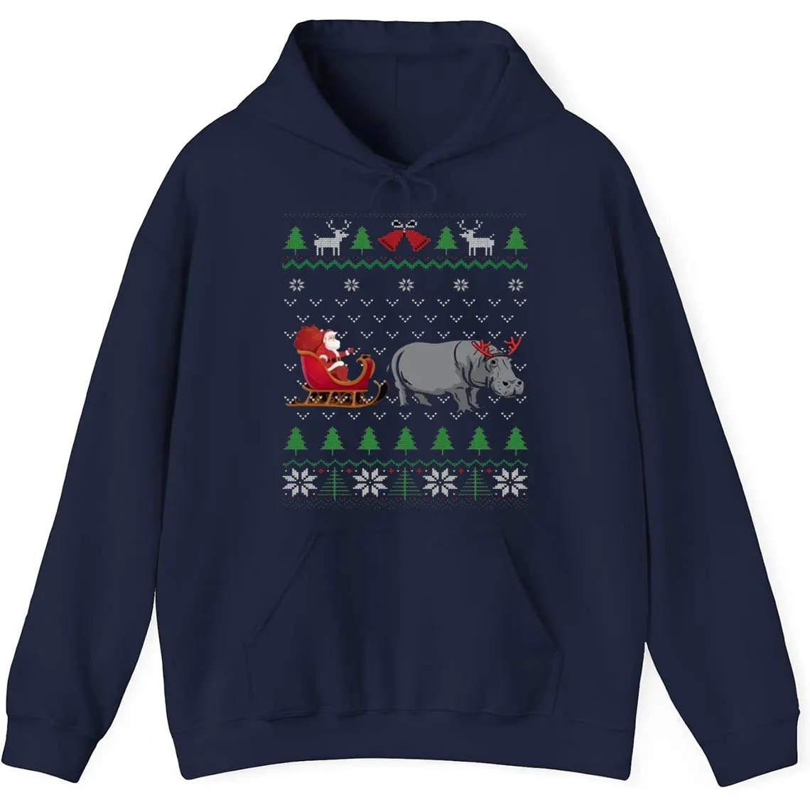 Lustiges Nilpferd, das Weihnachtsmann-Schlitten zieht, lustiges Nilpferd-Thema, hässliches Weihnachts-Sweatshirt, männlich, Roupas Feminina, Langarm-Tops